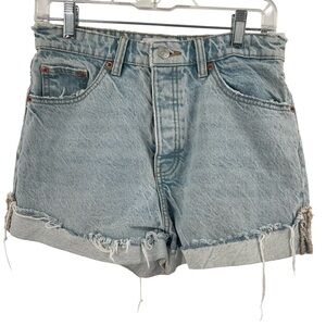 Zara Blue Denim Distressed Shorts Button Fly size 6